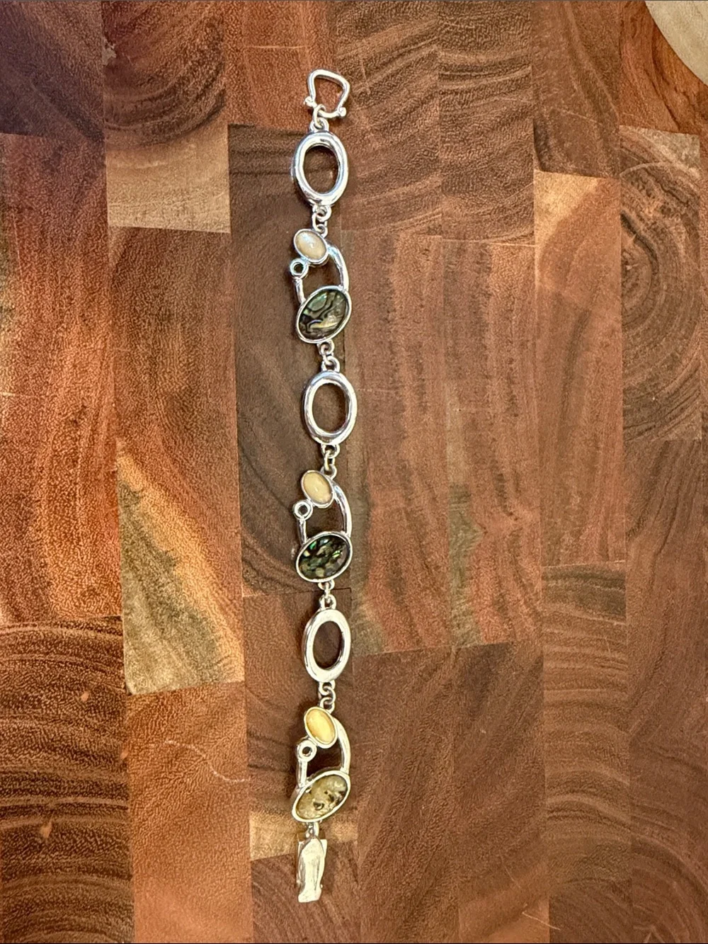 Silver Tone Multi-Stone Link Bracelet